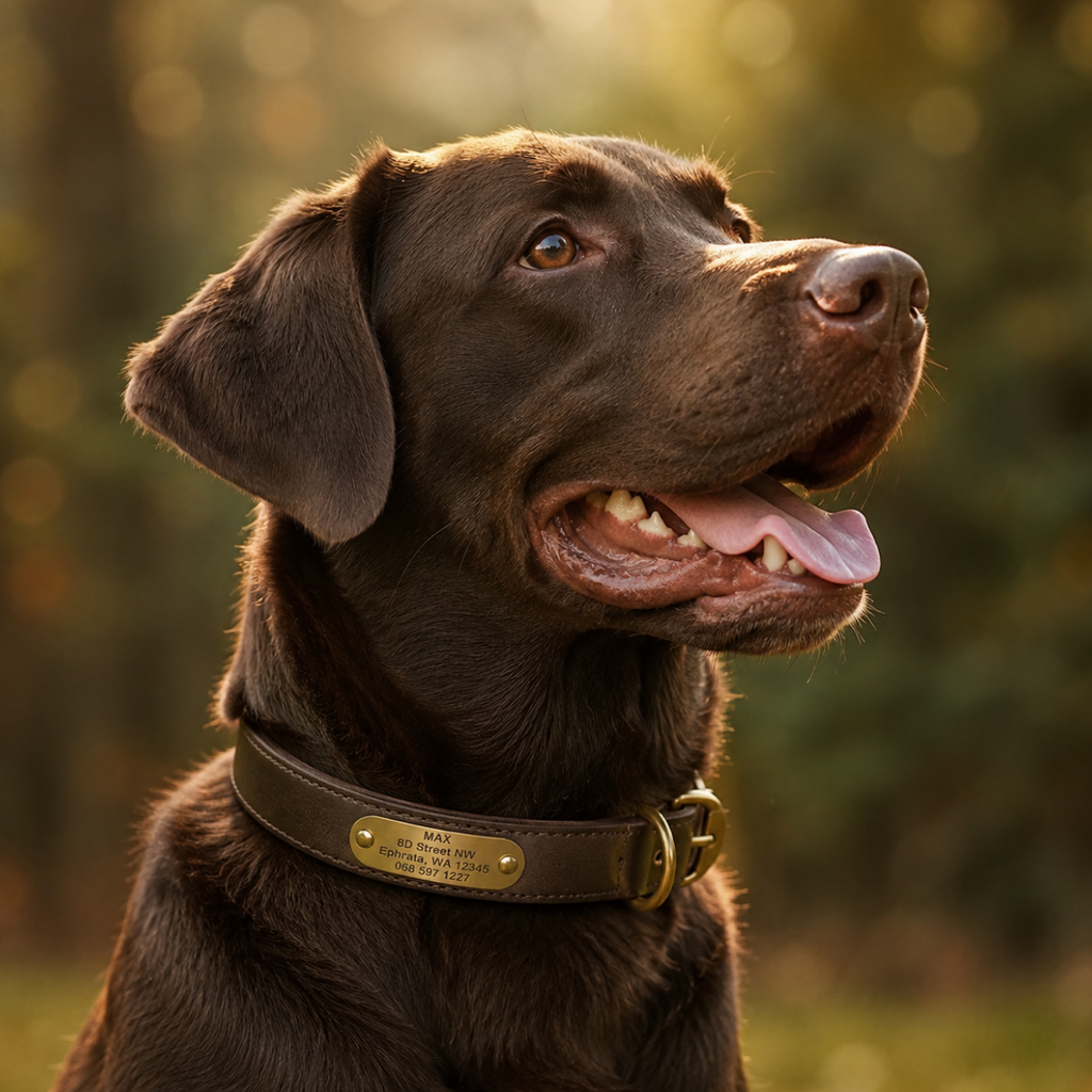 Personalized Leather Dog Collar - Custom Engraved Name Plate