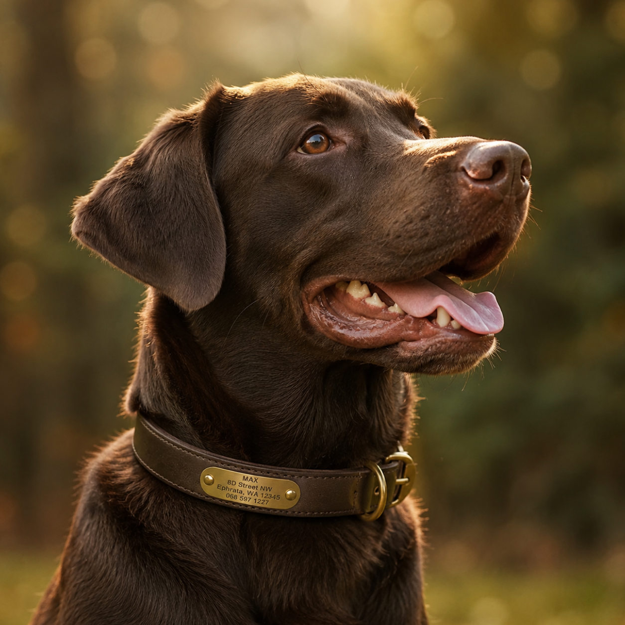 Personalized Leather Dog Collar - Custom Engraved Name Plate